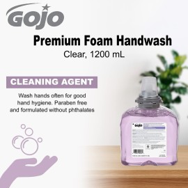 GOJO Premium Foam Handwash with Skin Conditioners, Cranberry Scent, EcoLogo Certified, 1200 mL Foam Hand Soap Refill TFX Touch-Free Dispenser (Pack of 2) - 5361-02 GOJO Premium Foam Handwash with Skin Conditioners, Cranberry Scent, EcoLogo Certified, 1200 mL Foam Hand Soap Refill TFX Touch-Free Dispenser (Pack of 2) - 5361-02