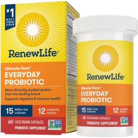 Renew Life Everyday Probiotic Capsules, Daily Supplement Supports Urinary, Digestive and Immune Health, L. Rhamnosus GG, Dairy, Soy and gluten-free, 15 Billion CFU, 60 Count Renew Life Everyday Probiotic Capsules, Daily Supplement Supports Urinary, Digestive and Immune Health, L. Rhamnosus GG, Dairy, Soy and gluten-free, 15 Billion CFU, 60 Count