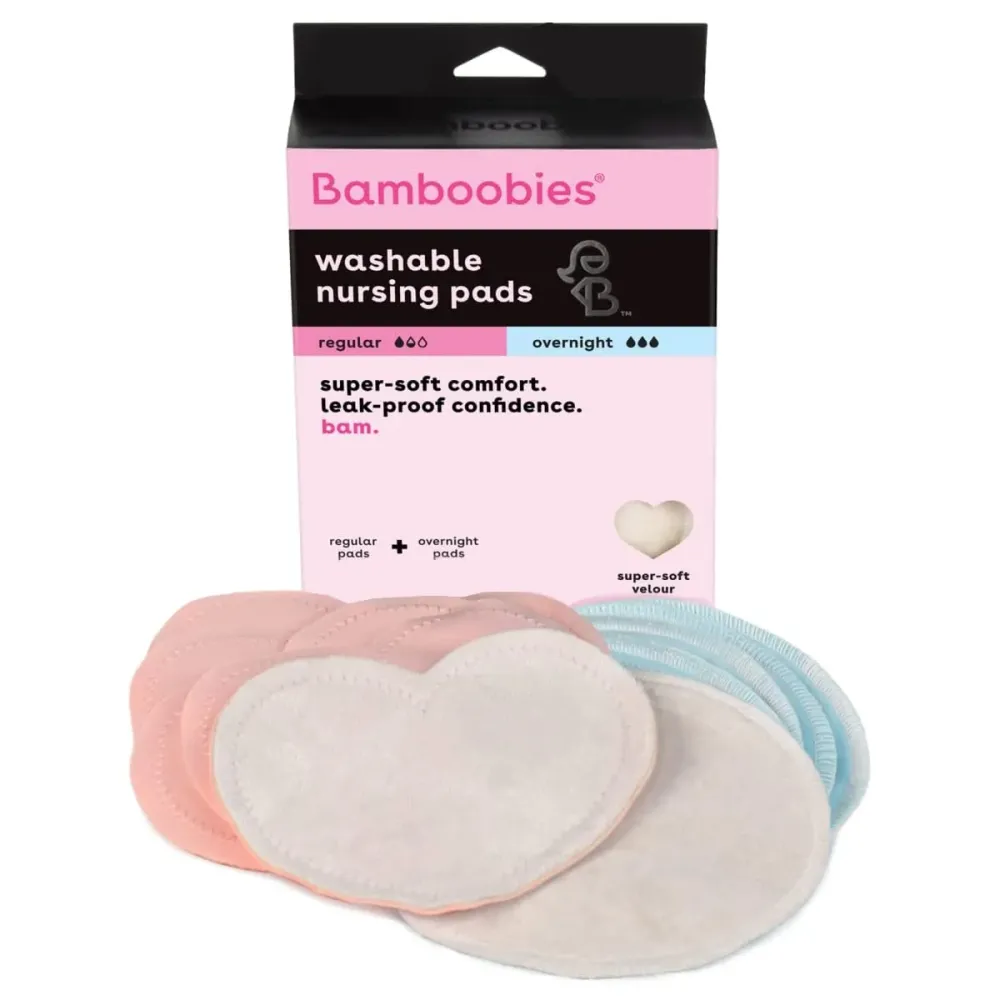 Bamboobies Nursing Pads, Ultra-Soft Velour, Reusable, Washable & Leak-Proof, 6 Ultra-Thin and 2 Overnight Pads for Breastfeeding Bamboobies Nursing Pads, Ultra-Soft Velour, Reusable, Washable & Leak-Proof, 6 Ultra-Thin and 2 Overnight Pads for Breastfeeding