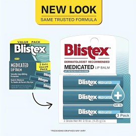 Blistex Medicated Lip Balm, 0.15 Ounce, 3 Count (Pack of 1) Prevent Dryness & Chapping, SPF 15 Sun Protection, Seals in Moisture, Hydrating Lip Balm, Easy Glide Formula for Full Coverage Blistex Medicated Lip Balm, 0.15 Ounce, 3 Count (Pack of 1) Prevent Dryness & Chapping, SPF 15 Sun Protection, Seals in Moisture, Hydrating Lip Balm, Easy Glide Formula for Full Coverage
