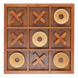 WE Games Tic Tac Toe Wooden Game, 10 Piece Premium Tic Tac Toe Tabletop Game, Solid Wood Board Game with Built in Storage, Wooden Strategy Game for Kids and Adults, Toddler Board Game
