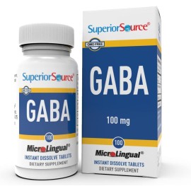 Superior Source GABA 100 mg, Quick Dissolve MicroLingual Tablets, 100 Count, Brain Health Support, Promotes a Relaxing Effect & Positive Mood, Stress & Sleep Support, Non-GMO