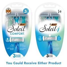 BIC Soleil Comfort 4-Blade Disposable Razors for Women Sensitive Skin Razor for a Smooth and Close Shave, 3 Piece Razor Set BIC Soleil Comfort 4-Blade Disposable Razors for Women Sensitive Skin Razor for a Smooth and Close Shave, 3 Piece Razor Set