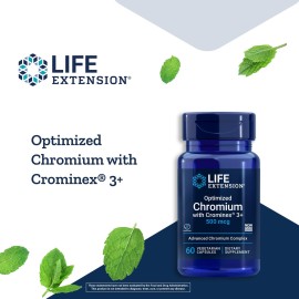 Life Extension Optimized Chromium with Crominex 3+ 500 mcg, Metabolism Health, Healthy Balance, Vegetarian, Gluten Free, Non-GMO, 500 mcg, 60 Vegetarian Capsules Life Extension Optimized Chromium with Crominex 3+ 500 mcg, Metabolism Health, Healthy Balance, Vegetarian, Gluten Free, Non-GMO, 500 mcg, 60 Vegetarian Capsules