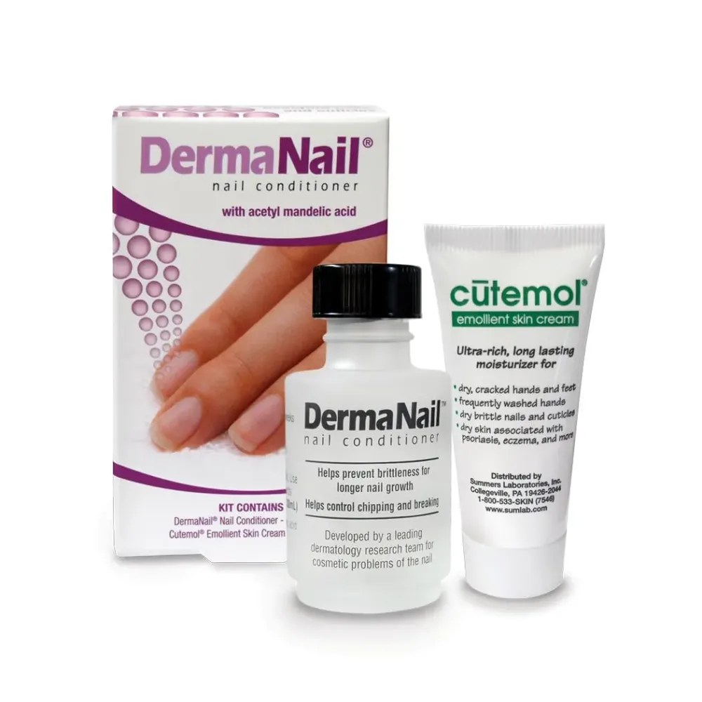 DermaNail Nail Strengthener & Cuticle Cream Set - Fingernail Care Kit with Liquid Nail Strengthener & Cutemol Cream (11.5g Sample) Healthy Growth - Repair for Brittle, Damaged, Thin, & Peeling Nails