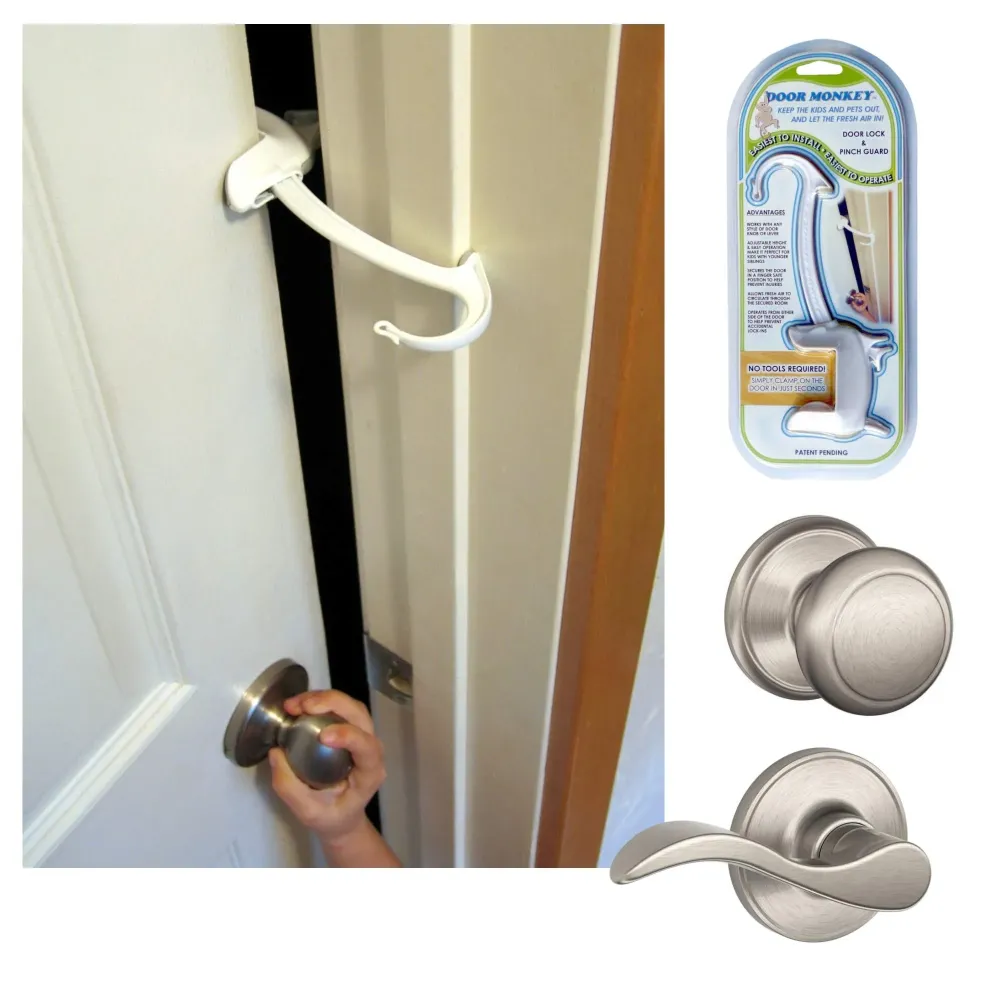 DOOR MONKEY Child Proof Door Lock & Pinch Guard - For Door Knobs & Lever Handles - Easy to Install - No Tools or Tape Required - Baby Safety Door Lock For Kids - Very Portable - Great for Dogs & Cats DOOR MONKEY Child Proof Door Lock & Pinch Guard - For Door Knobs & Lever Handles - Easy to Install - No Tools or Tape Required - Baby Safety Door Lock For Kids - Very Portable - Great for Dogs & Cats