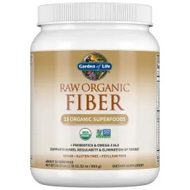 Garden of Life Raw Organic Fiber Powder, 30 Servings, 15 Organic Superfoods, Probiotics, Omega-3 ALA, Soluble and Insoluble Fiber for Regularity, Psyllium Husk Free