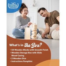 WE Games Wooden Block Stacking Party Game for Adults, Tumble Tower Wedding Guest Book Alternative, Tabletop Games, Includes Storage Case, 12 inches