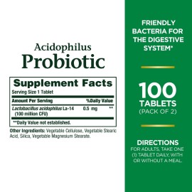 Nature\'s Bounty Acidophilus Probiotic, Daily Probiotic Supplement, Digestive Health, 200 Tablets, Twin Pack Nature\'s Bounty Acidophilus Probiotic, Daily Probiotic Supplement, Digestive Health, 200 Tablets, Twin Pack