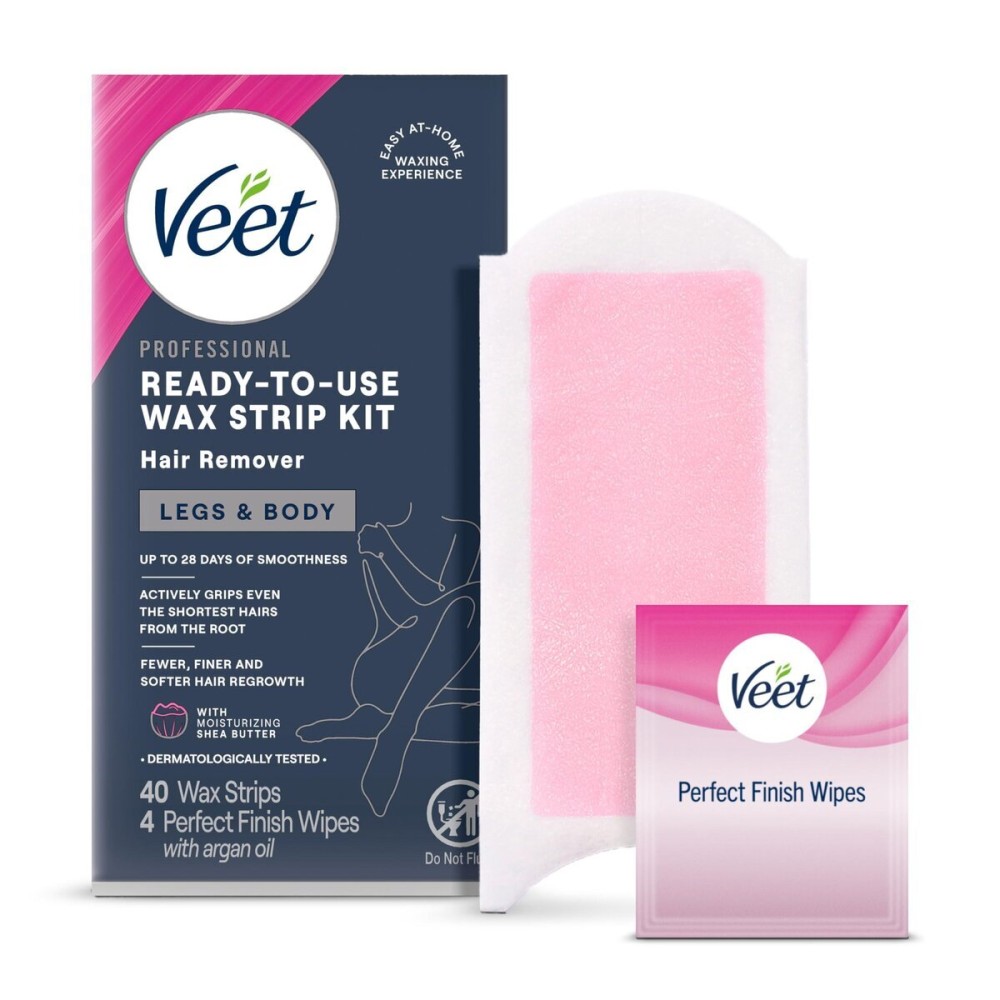 VEET Ready-To-Use Waxing Kit For Women | Wax Strips For Body Hair Removal, Wax Kit For Ingrown Hair Treatment, Personal Care Product, Hair Remover | 40ct Waxing Strips, 4ct Body Wipes VEET Ready-To-Use Waxing Kit For Women | Wax Strips For Body Hair Removal, Wax Kit For Ingrown Hair Treatment, Personal Care Product, Hair Remover | 40ct Waxing Strips, 4ct Body Wipes