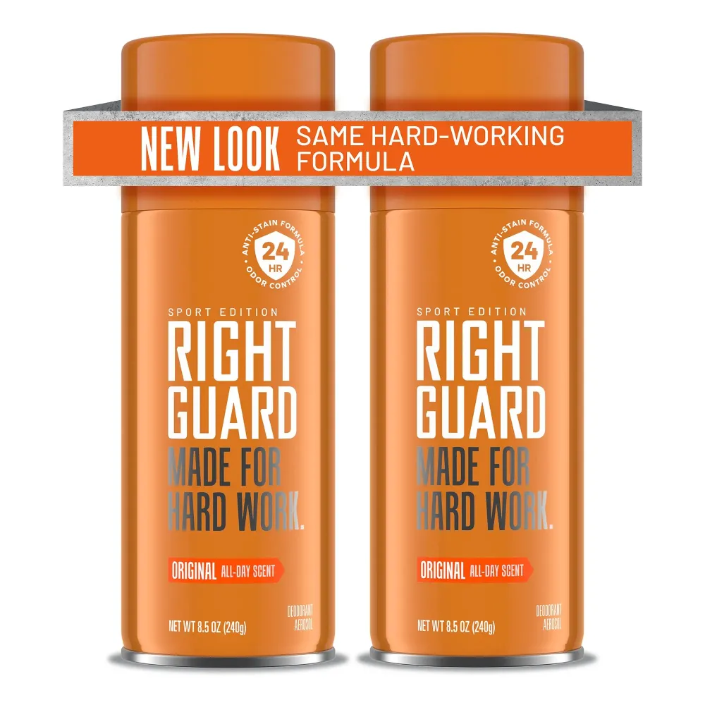 Right Guard Sport Deodorant Spray | Anti-Stain Spray Deodorant For Men | Aluminum Free | 24-Hour Odor Control | Original Scent, 8.5 oz. (2 count) Right Guard Sport Deodorant Spray | Anti-Stain Spray Deodorant For Men | Aluminum Free | 24-Hour Odor Control | Original Scent, 8.5 oz. (2 count)