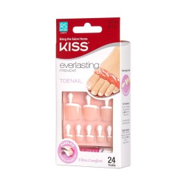 KISS Everlasting French Pedicure Kit, Chip-Free Glue-On Fake Toenails, Real Short Length, Style Limitless, Flexi-Fit Technology, Pink Gel Nail Glue, Mini File, Manicure Stick & 24 False Toenails