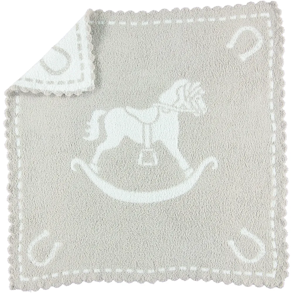 Barefoot Dreams CozyChic Scalloped Baby Receiving Blanket - Stone & Rocking Horse,Stone & White,30x32,CozyChic Scalloped Receiving Blanket Barefoot Dreams CozyChic Scalloped Baby Receiving Blanket - Stone & Rocking Horse,Stone & White,30x32,CozyChic Scalloped Receiving Blanket