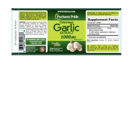 Puritan\'s Pride Premium Odorless Garlic Fresh 10 mg (1000mg Equivalent), Traditional Herb Dietary Supplement for Heart and Circulation Support with Antioxidant Properties, 250 Rapid Release Softgels