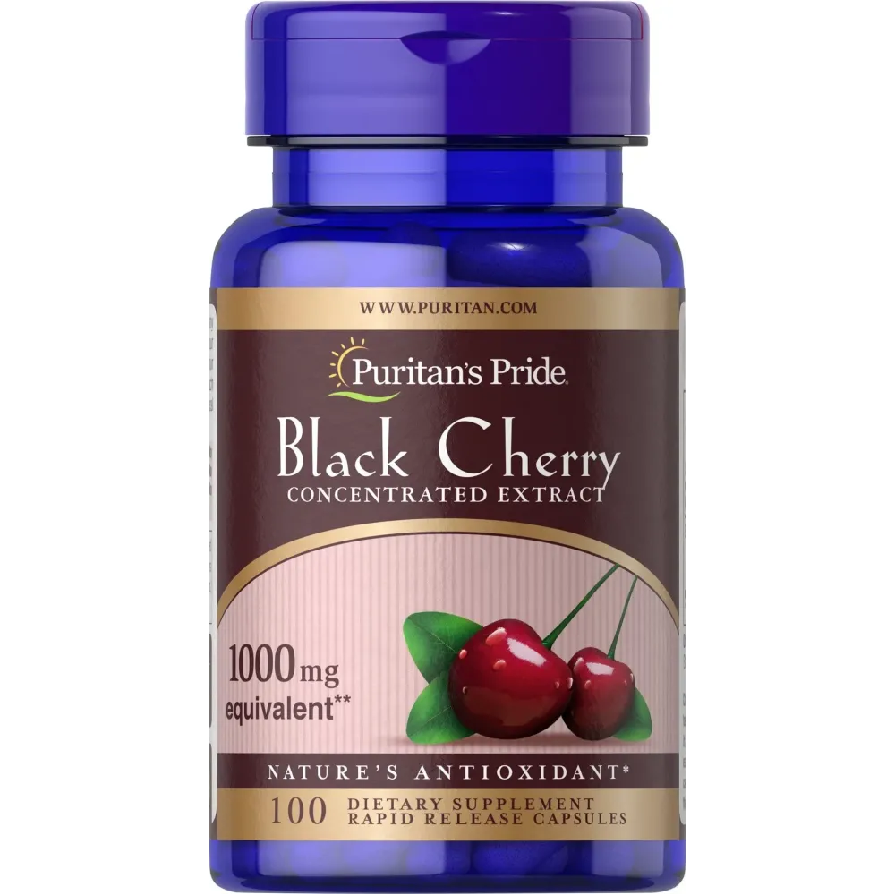 Puritan\'s Pride Black Cherry Concentrated Extract 250 mg (1000mg Equivalent), Dietary Supplement for General Wellness and Healthy Lifestyle*, 50 Day Supply, 100 Easy-to-Swallow Rapid Release Capsules Puritan\'s Pride Black Cherry Concentrated Extract 250 mg (1000mg Equivalent), Dietary Supplement for General Wellness and Healthy Lifestyle*, 50 Day Supply, 100 Easy-to-Swallow Rapid Release Capsules
