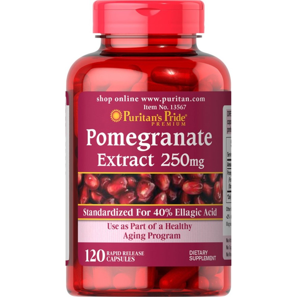 Puritan\'s Pride Premium Pomegranate Extract 250mg, Dietary Supplement for Antioxidant Health and Healthy Aging Program, 40% Ellagic Acid,120 Rapid Release Capsules (Packaging May Vary) Puritan\'s Pride Premium Pomegranate Extract 250mg, Dietary Supplement for Antioxidant Health and Healthy Aging Program, 40% Ellagic Acid,120 Rapid Release Capsules (Packaging May Vary)
