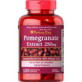Puritan\'s Pride Premium Pomegranate Extract 250mg, Dietary Supplement for Antioxidant Health and Healthy Aging Program, 40% Ellagic Acid,120 Rapid Release Capsules (Packaging May Vary)