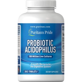 Puritan\'s Pride Daily Probiotic Acidophilus, 100 Million Live Cultures, Dietary Supplement for Digestive, Gut, and Immune Health, Soy, Sodium, and Gluten Free, 8 Month Supply, 250 Tablets