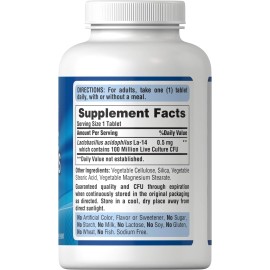 Puritan\'s Pride Daily Probiotic Acidophilus, 100 Million Live Cultures, Dietary Supplement for Digestive, Gut, and Immune Health, Soy, Sodium, and Gluten Free, 8 Month Supply, 250 Tablets