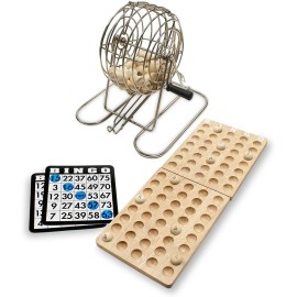 WE Games Retro Bingo Game Set with Metal Rotary Cage, Deluxe Wooden Master Board, Wood Balls, Party Games for Families, Fairs, and Churches
