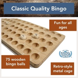 WE Games Retro Bingo Game Set with Metal Rotary Cage, Deluxe Wooden Master Board, Wood Balls, Party Games for Families, Fairs, and Churches