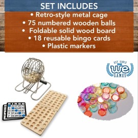 WE Games Retro Bingo Game Set with Metal Rotary Cage, Deluxe Wooden Master Board, Wood Balls, Party Games for Families, Fairs, and Churches
