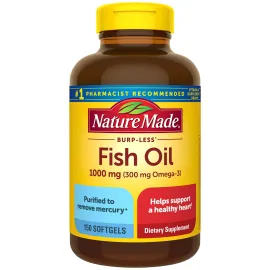 Nature Made Burp Less Fish Oil Omega 3 Supplements, 1000mg Softgels, Omega 3 Fish Oil Supplements for Healthy Heart Support, 150 Softgels, 75 Day Supply Nature Made Burp Less Fish Oil Omega 3 Supplements, 1000mg Softgels, Omega 3 Fish Oil Supplements for Healthy Heart Support, 150 Softgels, 75 Day Supply