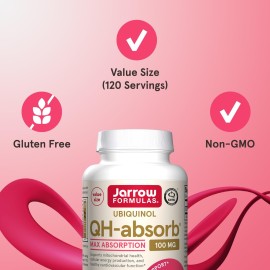 Jarrow Formulas QH-Absorb, 100 mg, Ubiquinol Dietary Supplement for Healthy Cardiovascular Function, 120 Softgels, 120 Day Supply Jarrow Formulas QH-Absorb, 100 mg, Ubiquinol Dietary Supplement for Healthy Cardiovascular Function, 120 Softgels, 120 Day Supply