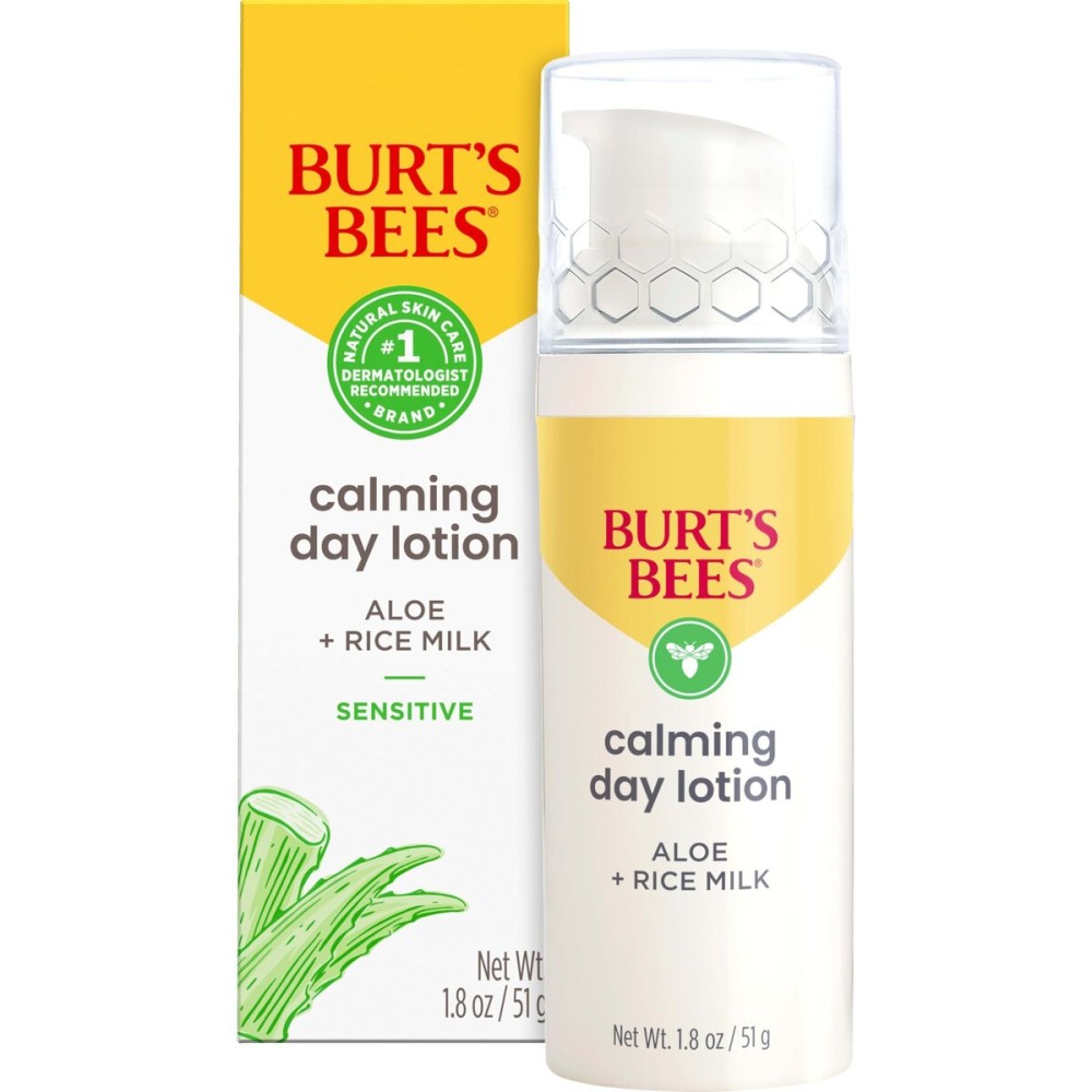 Burt\'s Bees Calming Day Face Lotion With Aloe and Rice Milk, Soothing Face Lotion for Sensitive Skin, 98.9 Percent Natural Origin Skin Care, 1.8 oz. Bottle Burt\'s Bees Calming Day Face Lotion With Aloe and Rice Milk, Soothing Face Lotion for Sensitive Skin, 98.9 Percent Natural Origin Skin Care, 1.8 oz. Bottle
