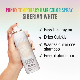Punky Temporary Hair Color Spray, Siberian White, Fast-Drying, Non-Sticky, Non-Damaging, Travel Size Hair Dye for Instant Vivid Hair Color, 3.5 oz