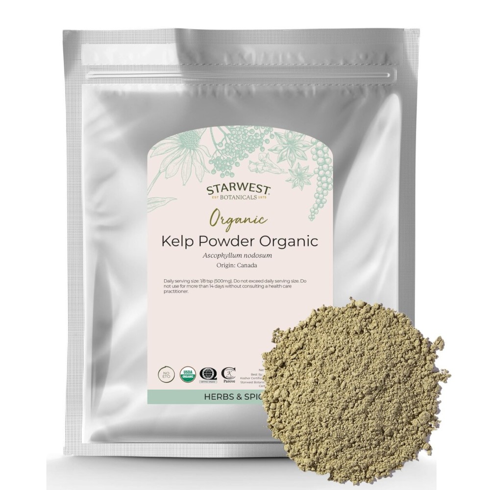 Starwest Botanicals Organic Kelp Powder - Nutrient Rich, Natural Source of Iodine, Potassium, Magnesium, Zinc, Iron, & Calcium, Certified Kosher, Non-GMO - 16 oz Bag Starwest Botanicals Organic Kelp Powder - Nutrient Rich, Natural Source of Iodine, Potassium, Magnesium, Zinc, Iron, & Calcium, Certified Kosher, Non-GMO - 16 oz Bag