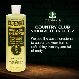 Clubman Country Club Shampoo, Enriched with Panthenol, The Natural Hair Thickener, pH Balanced, Proteinized with Polypeptides, 16 fl. oz. Clubman Country Club Shampoo, Enriched with Panthenol, The Natural Hair Thickener, pH Balanced, Proteinized with Polypeptides, 16 fl. oz.