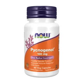 NOW Foods Supplements, Pycnogenol 100 mg (a Unique Combination of Proanthocyanidins from French Maritime Pine) with Amla, 60 Veg Capsules