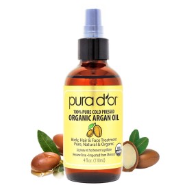 PURA D\'OR 4 Oz ORGANIC Moroccan Argan Oil - USDA Certified 100% Pure & Cold Pressed Virgin Premium Grade Natural Moisturizer Treatment For Dry, Damaged Skin, Hair, Face, Body & Scalp - Men & Women