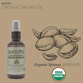 PURA D\'OR 4 Oz ORGANIC Moroccan Argan Oil - USDA Certified 100% Pure & Cold Pressed Virgin Premium Grade Natural Moisturizer Treatment For Dry, Damaged Skin, Hair, Face, Body & Scalp - Men & Women
