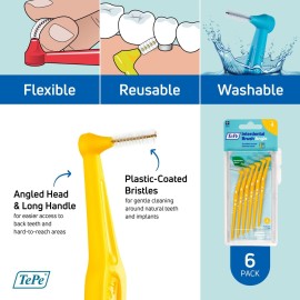 TePe Interdental Brush Angle, Angled Dental Brush for Teeth Cleaning, Pack of 6, 0.7 mm, Medium Gaps, Yellow, Size 4 TePe Interdental Brush Angle, Angled Dental Brush for Teeth Cleaning, Pack of 6, 0.7 mm, Medium Gaps, Yellow, Size 4