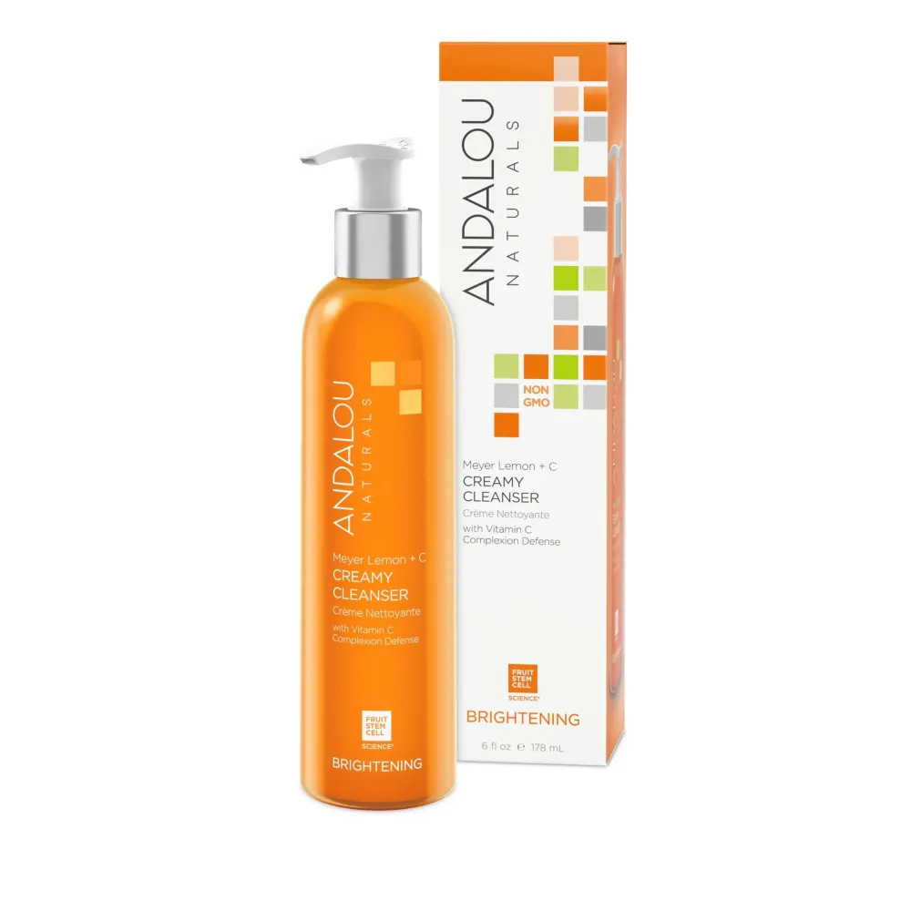 Andalou Naturals Complexion Evening Meyer Lemon + C Creamy Cleanser, Face Wash for Uplifted Tone & Smoother Texture, Helps Renew Skin Vitality & Even Complexion, Cruelty Free, 6 Oz