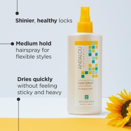 Andalou Naturals Brilliant Shine Hair Spray, Sunflower & Citrus, Styling and Hair Shine Spray with Medium hold, Tames Frizzy Hair & Flyaways, Quick Drying & Non-Sticky, Cruelty Free, 8.2 Fl Oz Andalou Naturals Brilliant Shine Hair Spray, Sunflower & Citrus, Styling and Hair Shine Spray with Medium hold, Tames Frizzy Hair & Flyaways, Quick Drying & Non-Sticky, Cruelty Free, 8.2 Fl Oz
