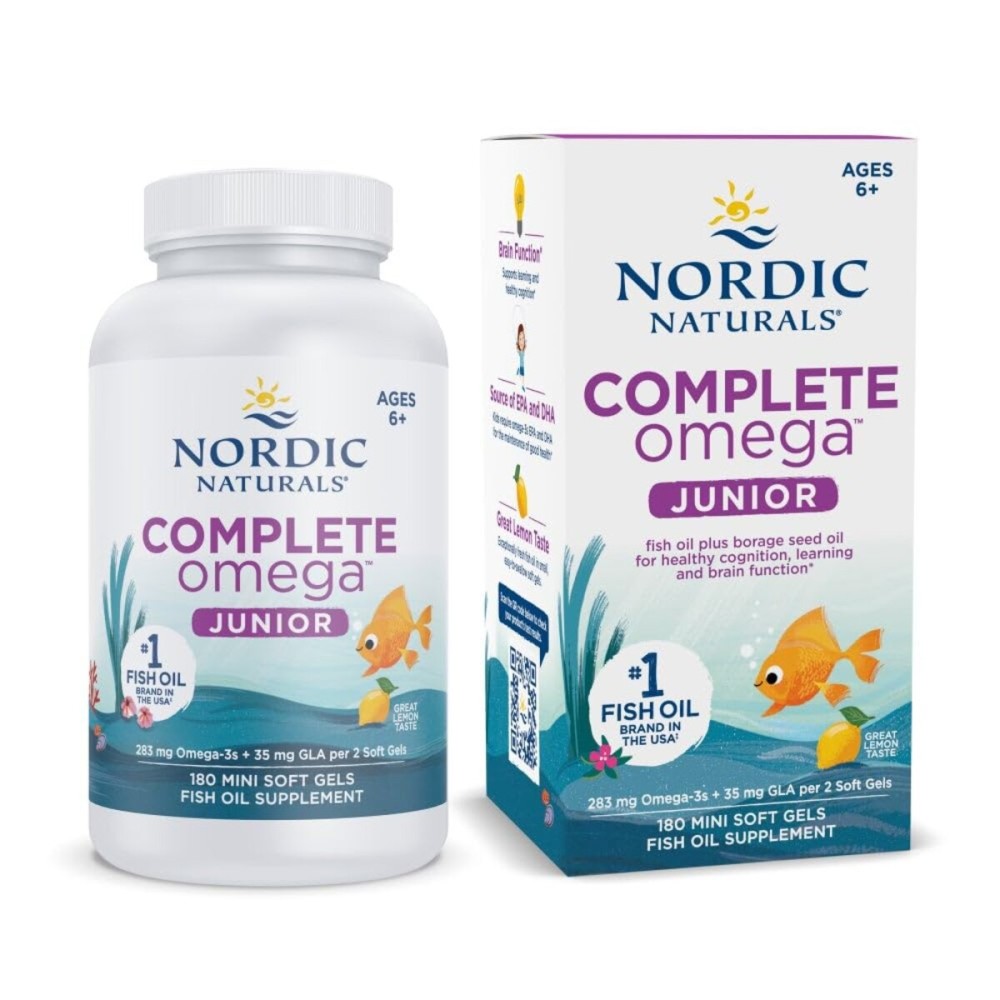 Nordic Naturals Complete Omega Jr., Lemon - 180 Mini Soft Gels - 283 mg Total Omega-3s & 35 mg GLA - Healthy Cognition, Nervous System Function - Non-GMO - 90 Servings Nordic Naturals Complete Omega Jr., Lemon - 180 Mini Soft Gels - 283 mg Total Omega-3s & 35 mg GLA - Healthy Cognition, Nervous System Function - Non-GMO - 90 Servings