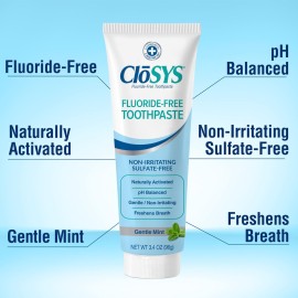 CloSYS Fluoride Free Toothpaste, 3.4 Ounce, Travel Size, Gentle Mint, TSA Compliant, Whitening, Enamel Protection, Sulfate Free CloSYS Fluoride Free Toothpaste, 3.4 Ounce, Travel Size, Gentle Mint, TSA Compliant, Whitening, Enamel Protection, Sulfate Free