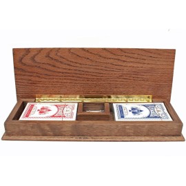 WE Games Cabinet Cribbage Set, Stained Solid Oak Wood with Inlay Sprint 3 Track Board, Includes Metal Pegs & 2 Decks of Cards, Board Games for Adults
