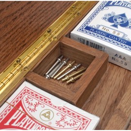 WE Games Cabinet Cribbage Set, Stained Solid Oak Wood with Inlay Sprint 3 Track Board, Includes Metal Pegs & 2 Decks of Cards, Board Games for Adults