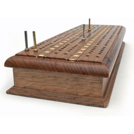 WE Games Cabinet Cribbage Set, Stained Solid Oak Wood with Inlay Sprint 3 Track Board, Includes Metal Pegs & 2 Decks of Cards, Board Games for Adults