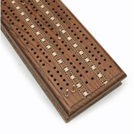WE Games Cabinet Cribbage Set, Stained Solid Oak Wood with Inlay Sprint 3 Track Board, Includes Metal Pegs & 2 Decks of Cards, Board Games for Adults