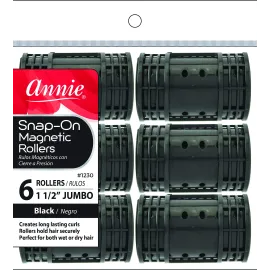 Annie Snap on Magnetic Rollers 1 1/2 Black 6pack