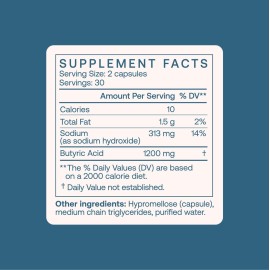 BodyBio Butyrate Supplement - Postbiotic for Gut Microbiome Health, Digestion and Regulation Support - Butyric Acid with Sodium - 100 Capsules