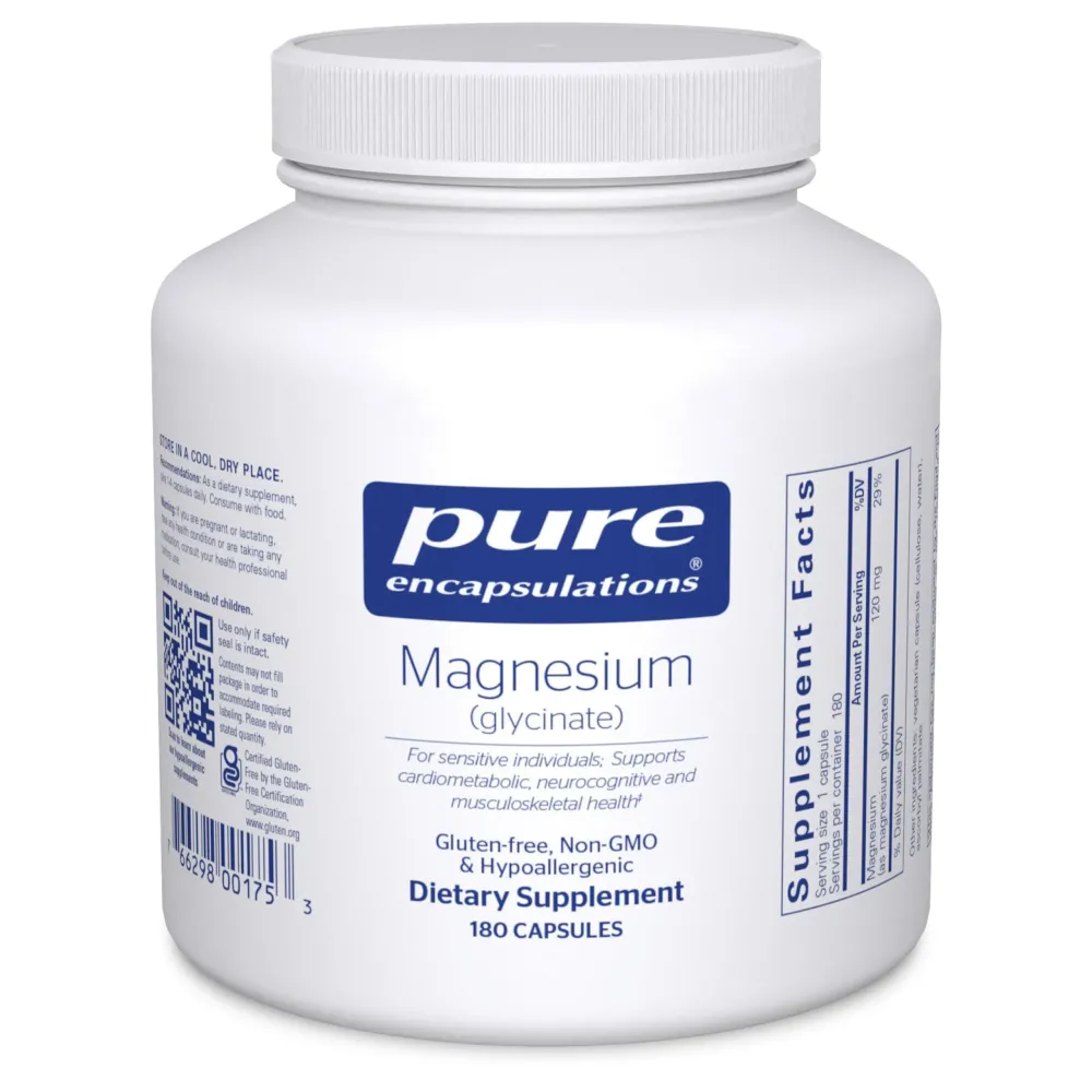 Pure Encapsulations Magnesium (Glycinate) - Supplement to Support Stress Relief, Sleep, Heart Health, Nerves, Muscles, and Metabolism* - with Magnesium Glycinate - 180 Capsules Pure Encapsulations Magnesium (Glycinate) - Supplement to Support Stress Relief, Sleep, Heart Health, Nerves, Muscles, and Metabolism* - with Magnesium Glycinate - 180 Capsules