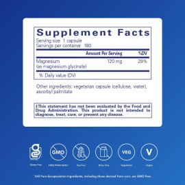 Pure Encapsulations Magnesium (Glycinate) - Supplement to Support Stress Relief, Sleep, Heart Health, Nerves, Muscles, and Metabolism* - with Magnesium Glycinate - 180 Capsules Pure Encapsulations Magnesium (Glycinate) - Supplement to Support Stress Relief, Sleep, Heart Health, Nerves, Muscles, and Metabolism* - with Magnesium Glycinate - 180 Capsules