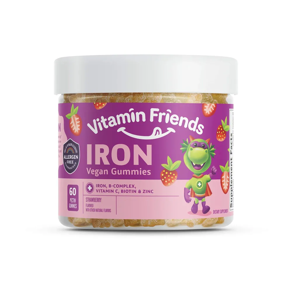 Vitamin Friends - Vegan Multivitamin & Iron for Kids - Daily Nutritional Support Gummies w/Ferrous Fumarate B-Complex, Vitamin C, Zinc, Biotin - Body Function & Anemia - Strawberry, (60 Day Supply) Vitamin Friends - Vegan Multivitamin & Iron for Kids - Daily Nutritional Support Gummies w/Ferrous Fumarate B-Complex, Vitamin C, Zinc, Biotin - Body Function & Anemia - Strawberry, (60 Day Supply)