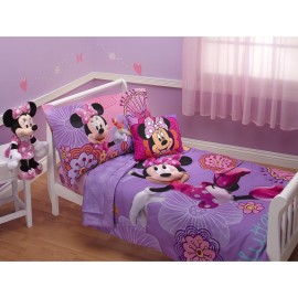 Disney 4 Piece Minnie\'s Fluttery Friends Toddler Bedding Set, Lavender